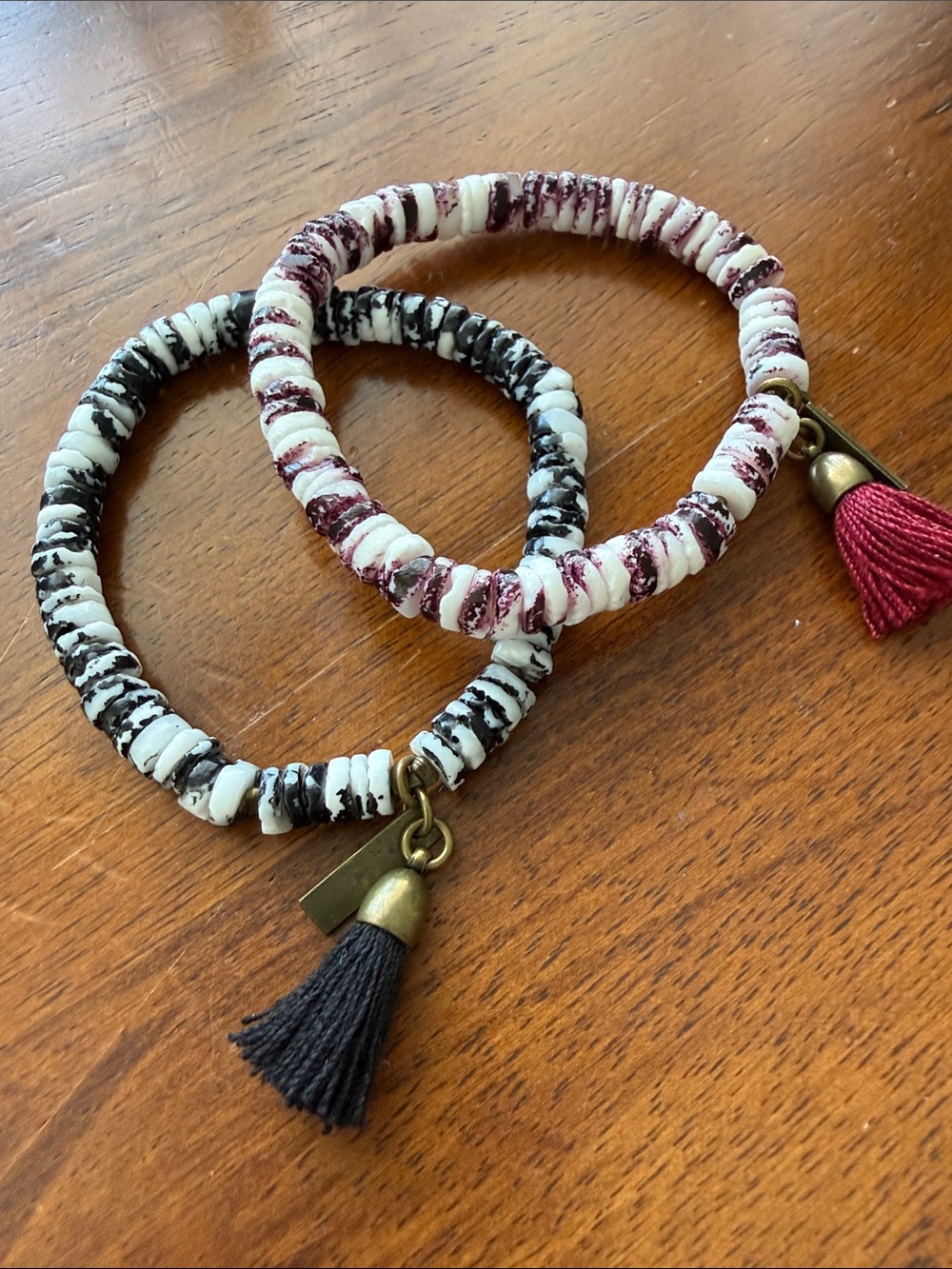 Isabel Marant White & Black Beaded Bracelet Set with Tassels